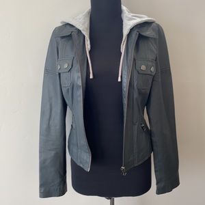 Leather Jacket with Removable Hood